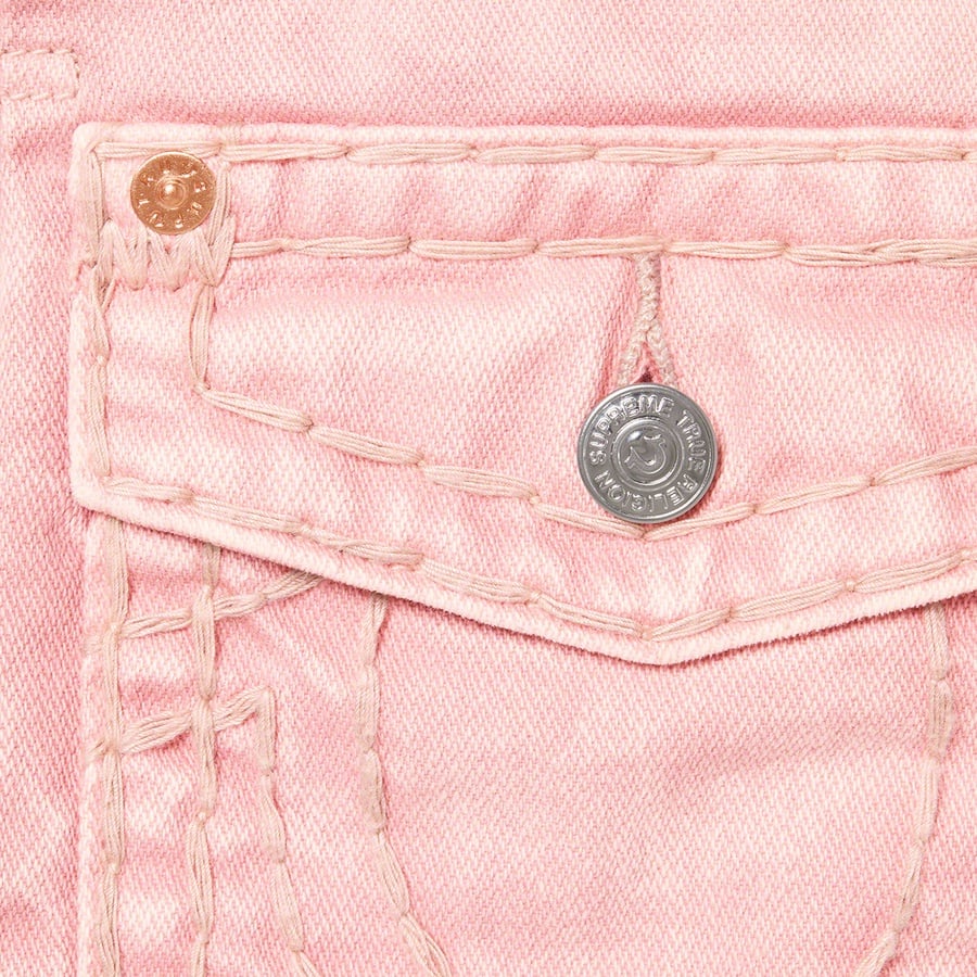 Details on Supreme True Religion Denim Trucker Jacket Pink from fall winter 2021 (Price is $268)