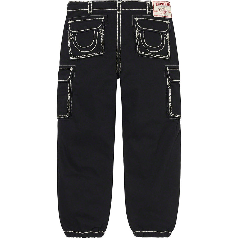Details on Supreme True Religion Denim Cargo Pant Black from fall winter 2021 (Price is $228)