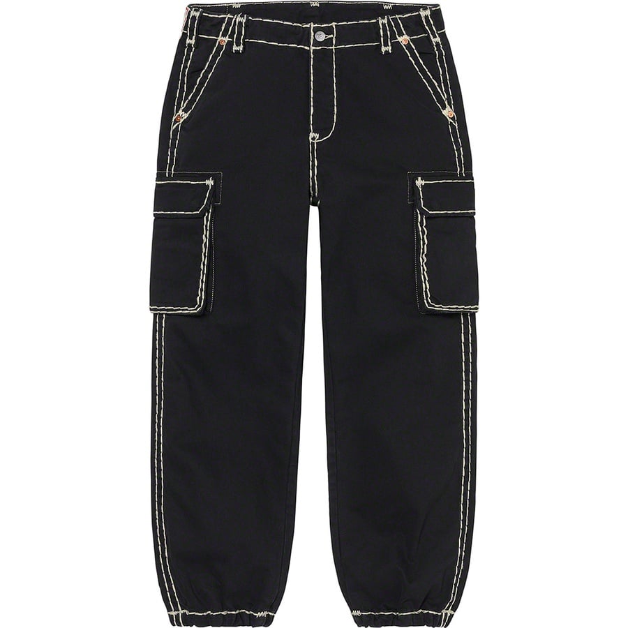 Details on Supreme True Religion Denim Cargo Pant Black from fall winter 2021 (Price is $228)