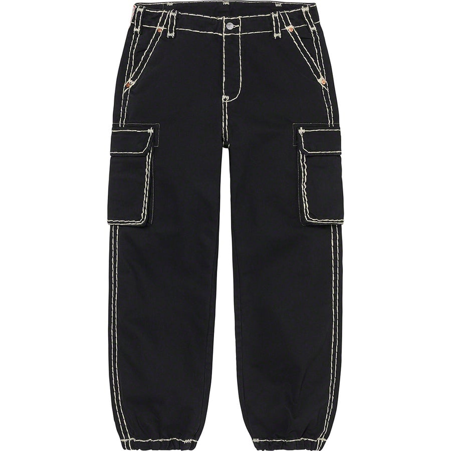 Details on Supreme True Religion Denim Cargo Pant Black from fall winter
                                                    2021 (Price is $228)