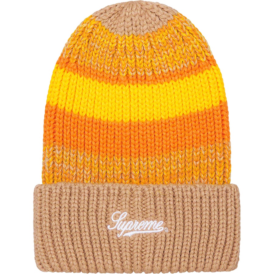 Details on Mixed Stripe Beanie Tan from fall winter 2021 (Price is $38)