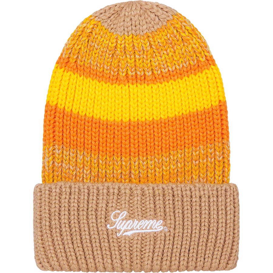 Details on Mixed Stripe Beanie Tan from fall winter
                                                    2021 (Price is $38)