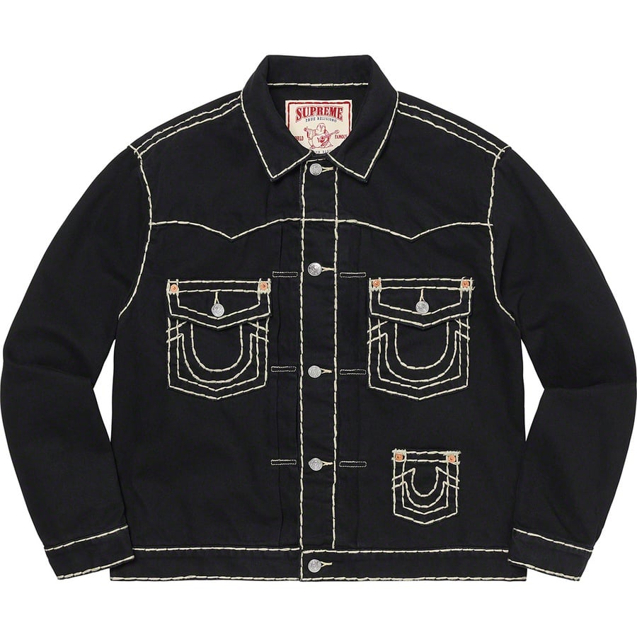 Details on Supreme True Religion Denim Trucker Jacket Black from fall winter
                                                    2021 (Price is $268)