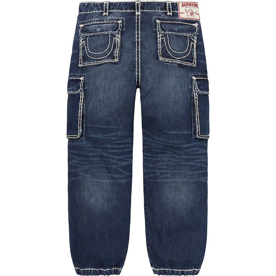 Details on Supreme True Religion Denim Cargo Pant Washed Blue from fall winter 2021 (Price is $228)