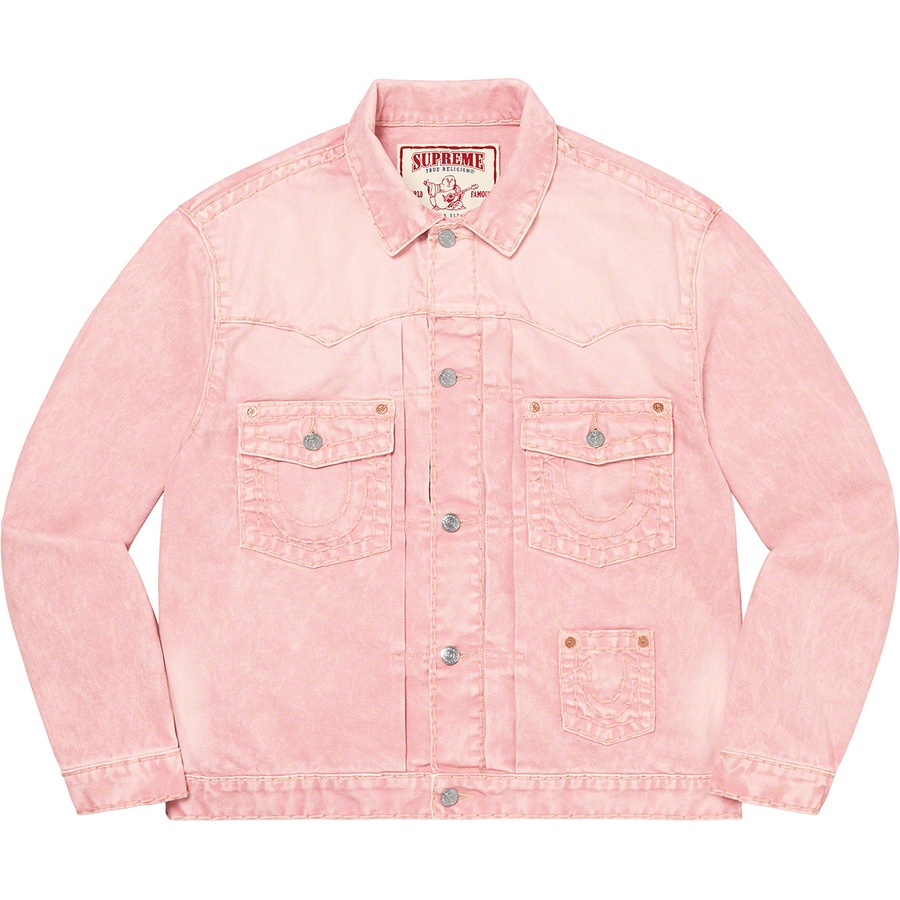 Details on Supreme True Religion Denim Trucker Jacket Pink from fall winter 2021 (Price is $268)