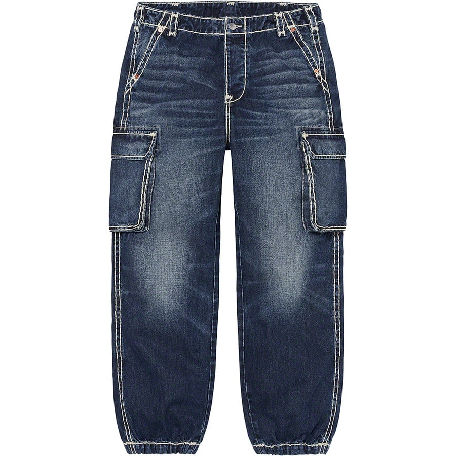 Details on Supreme True Religion Denim Cargo Pant Washed Blue from fall winter 2021 (Price is $228)
