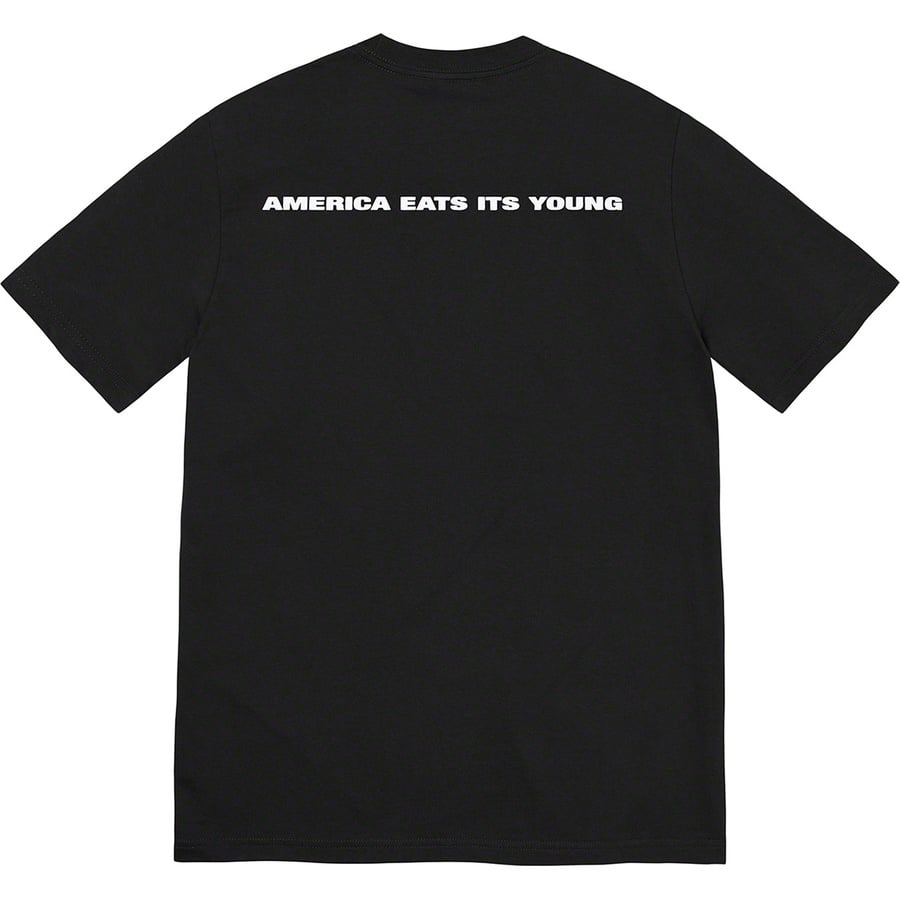 Details on America Eats Its Young Tee Black from fall winter 2021 (Price is $44)