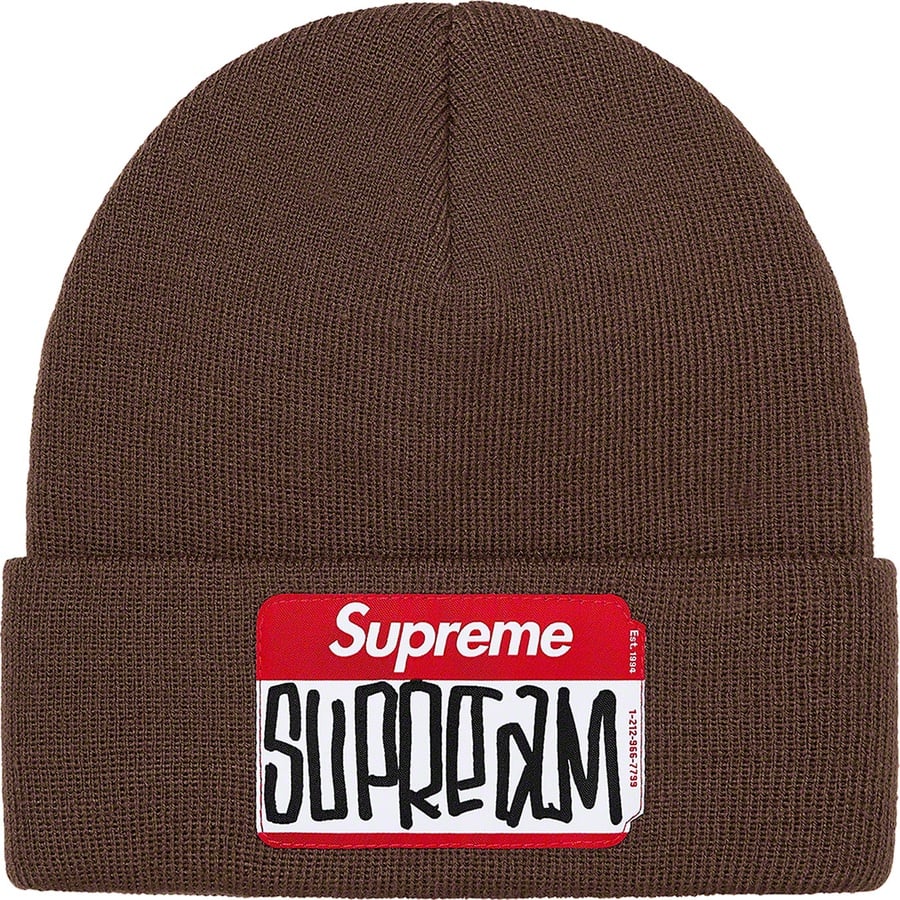 Details on Gonz Nametag Beanie Brown from fall winter
                                                    2021 (Price is $38)