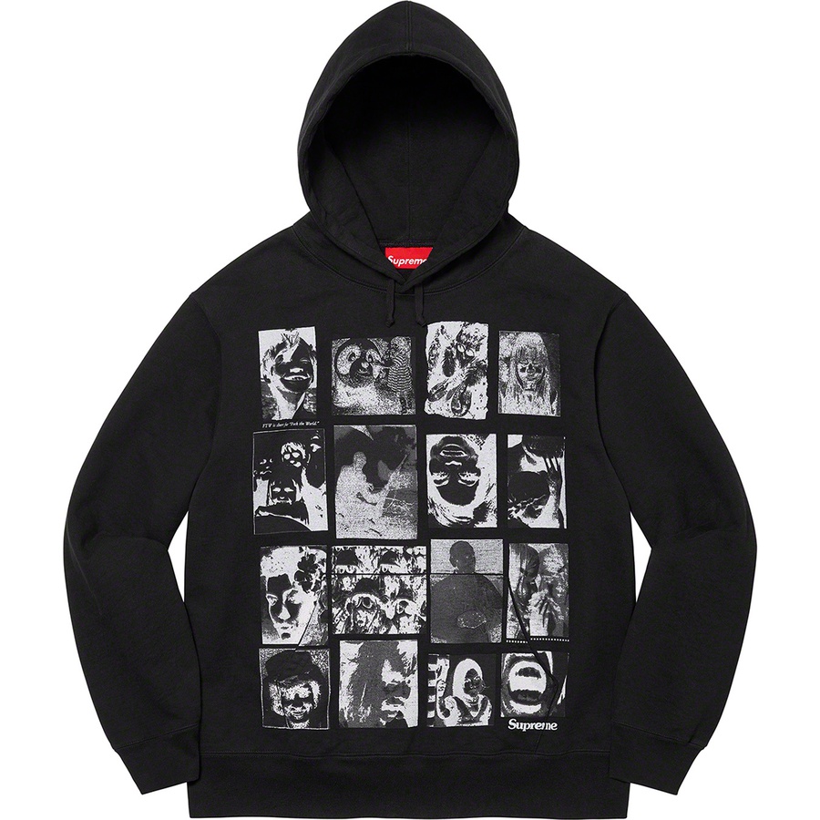 Details on Collage Grid Hooded Sweatshirt Black from fall winter 2021 (Price is $168)