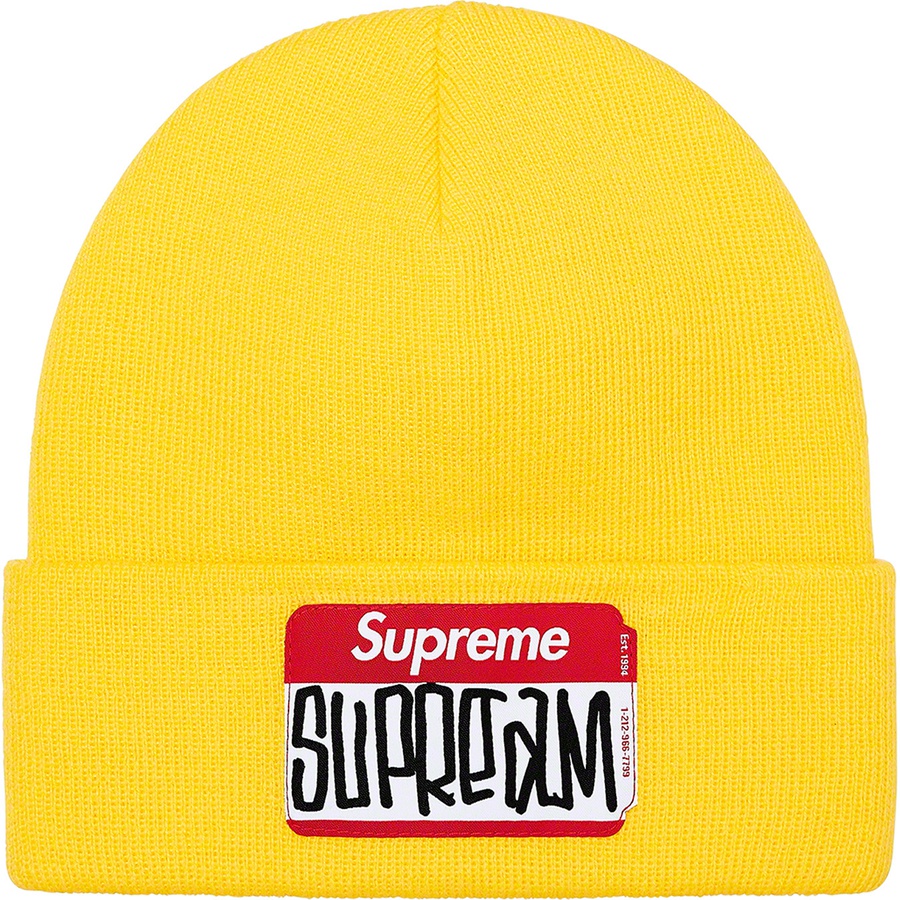 Details on Gonz Nametag Beanie Yellow from fall winter
                                                    2021 (Price is $38)