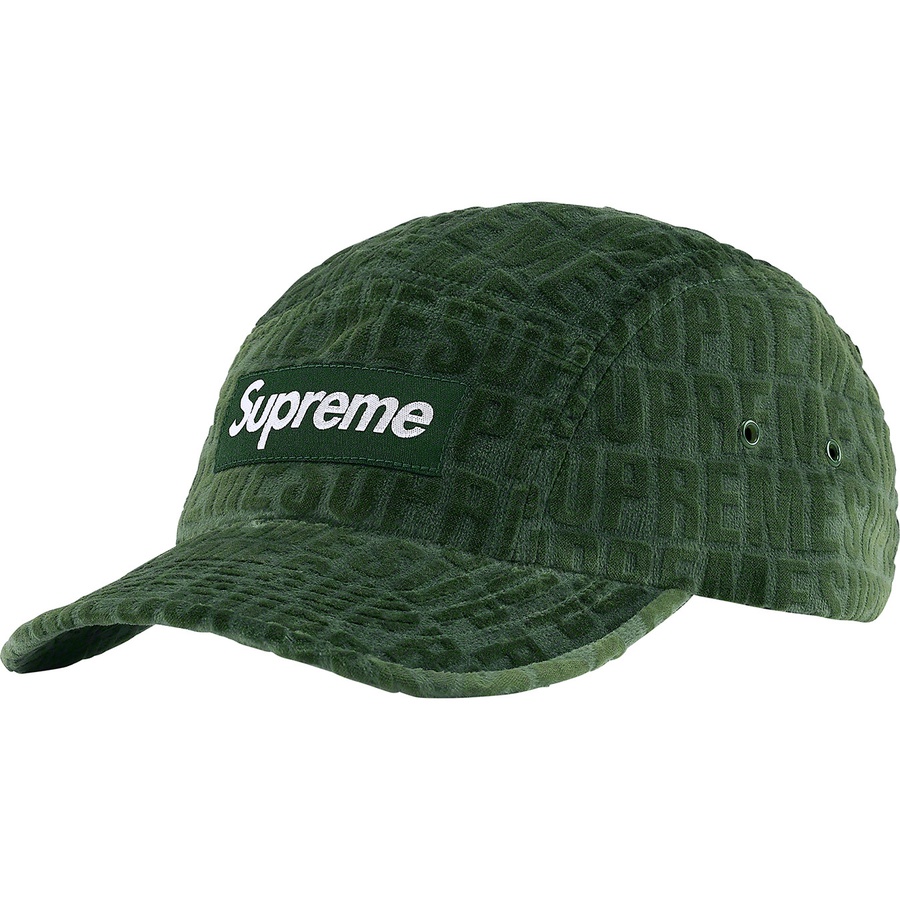 Details on Velvet Pattern Camp Cap Olive from fall winter
                                                    2021 (Price is $58)