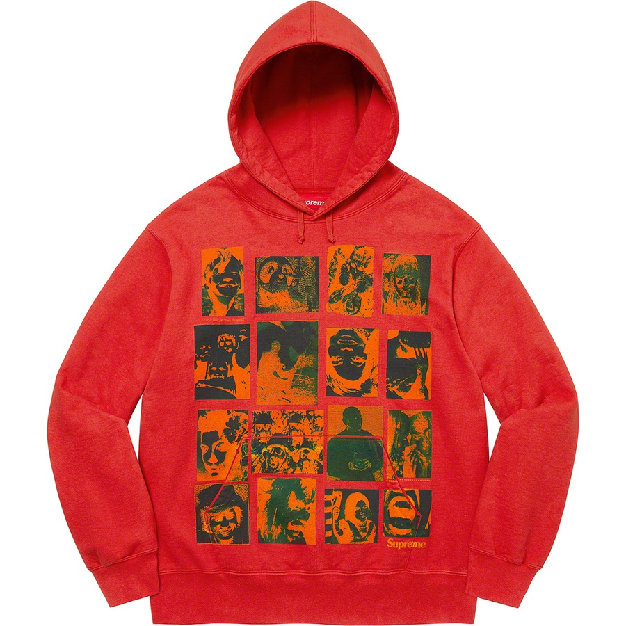 Details on Collage Grid Hooded Sweatshirt Burnt Red from fall winter 2021 (Price is $168)