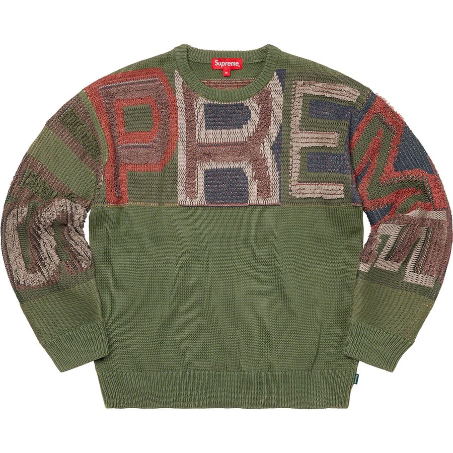 Details on Chenille Logo Sweater Olive from fall winter
                                                    2021 (Price is $168)