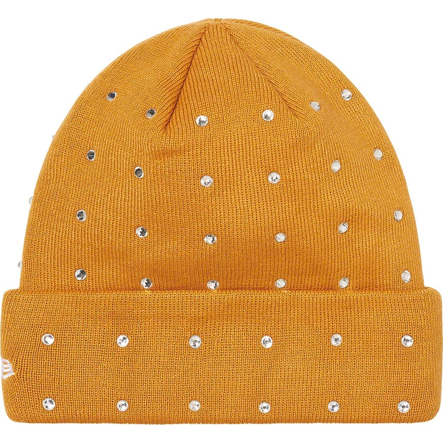 Details on New Era Rhinestone Beanie Light Mustard from fall winter
                                                    2021 (Price is $48)