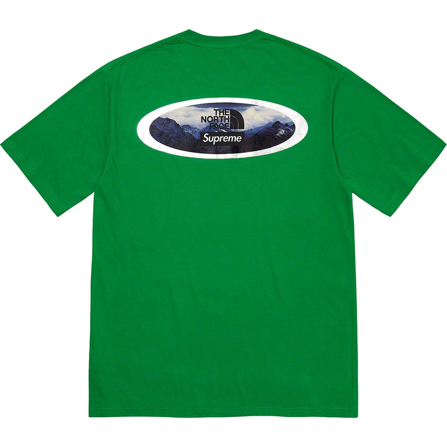 Details on Supreme The North Face Mountains Tee Green from fall winter 2021 (Price is $58)