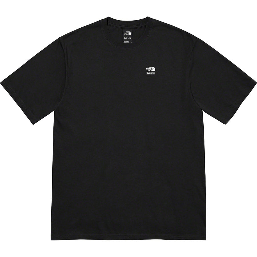 Details on Supreme The North Face Mountains Tee Black from fall winter 2021 (Price is $58)