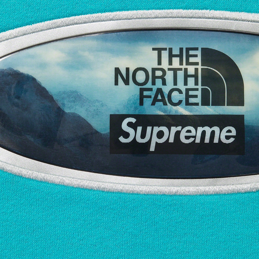 Details on Supreme The North Face Lenticular Mountains Hooded Sweatshirt Teal from fall winter
                                                    2021 (Price is $148)