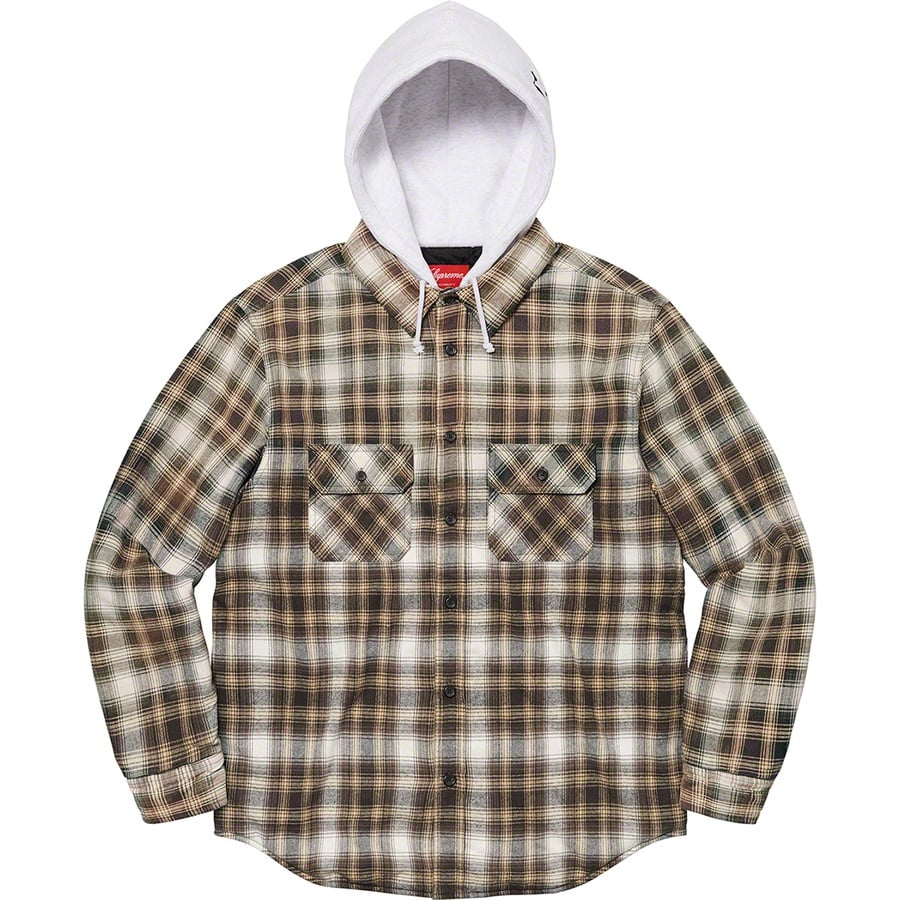Details on Hooded Flannel Zip Up Shirt Brown from fall winter
                                                    2021 (Price is $148)