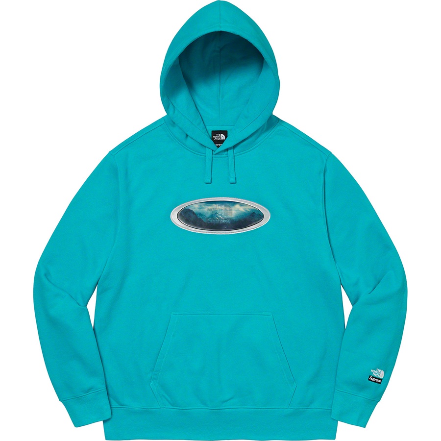 Details on Supreme The North Face Lenticular Mountains Hooded Sweatshirt Teal from fall winter
                                                    2021 (Price is $148)