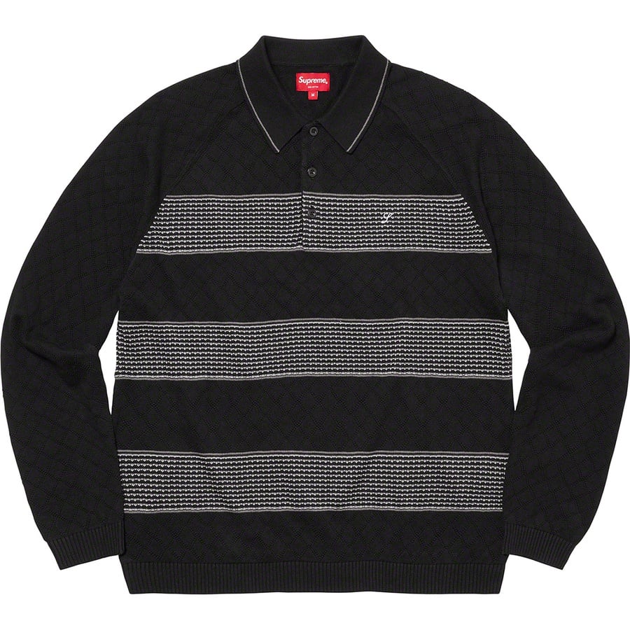 Details on Knit Stripe L S Polo Black from fall winter 2021 (Price is $128)