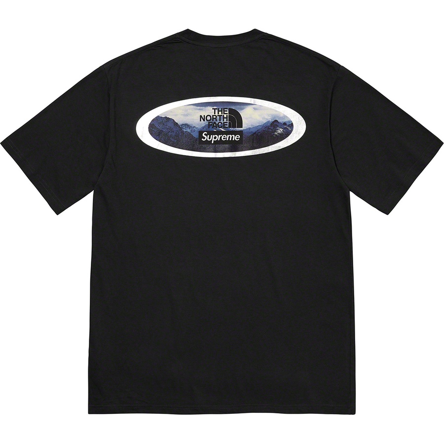 Details on Supreme The North Face Mountains Tee Black from fall winter 2021 (Price is $58)