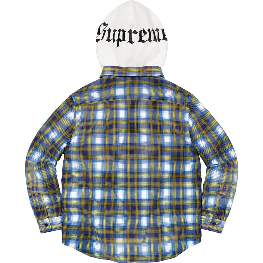 Details on Hooded Flannel Zip Up Shirt Blue from fall winter
                                                    2021 (Price is $148)