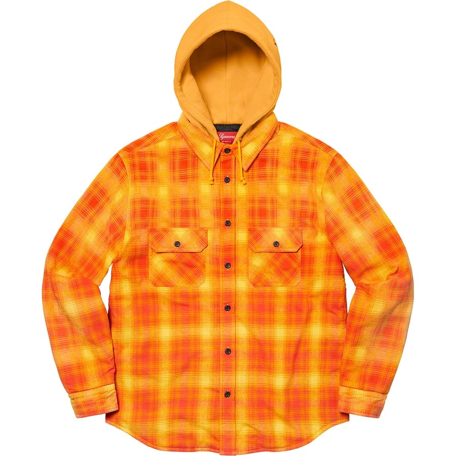 Details on Hooded Flannel Zip Up Shirt Orange from fall winter
                                                    2021 (Price is $148)