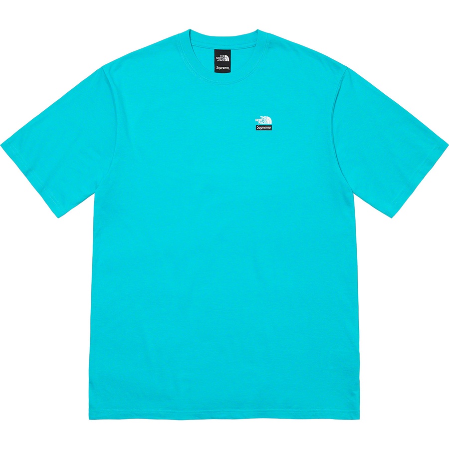Details on Supreme The North Face Mountains Tee Teal from fall winter 2021 (Price is $58)