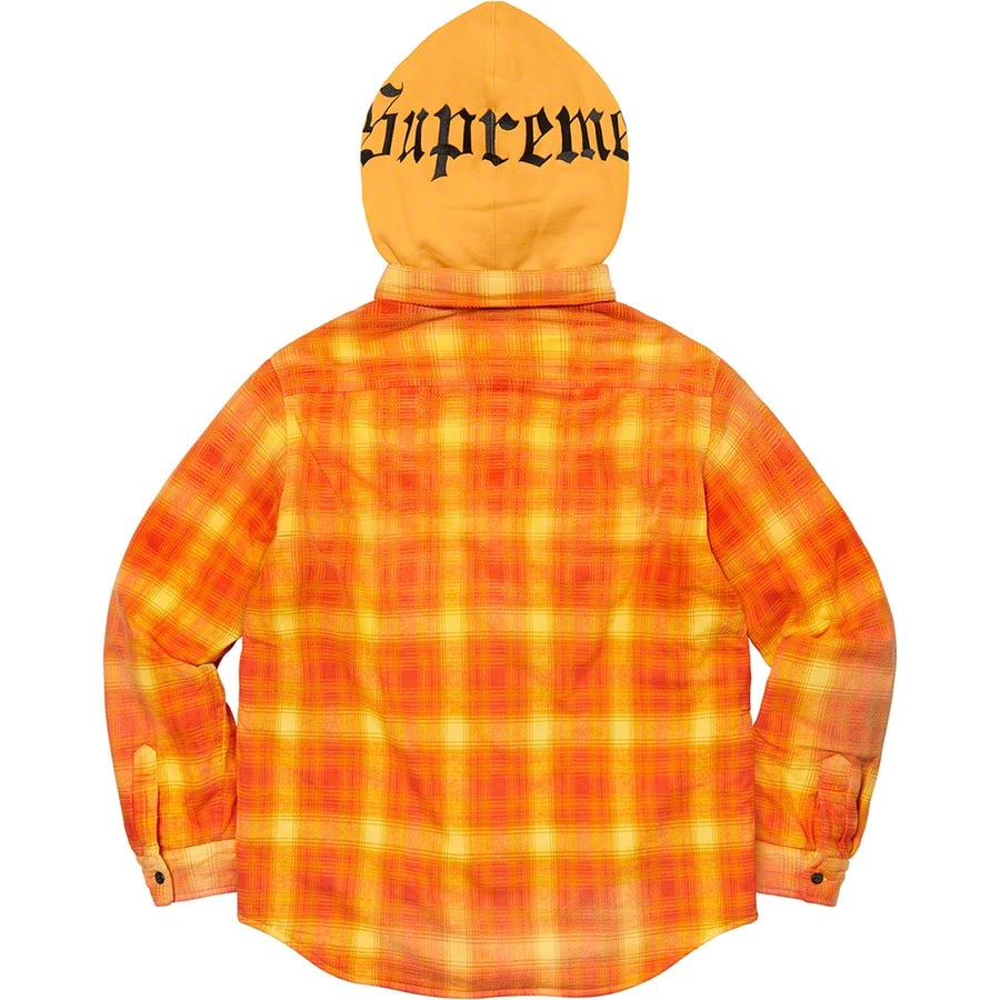 Details on Hooded Flannel Zip Up Shirt Orange from fall winter
                                                    2021 (Price is $148)