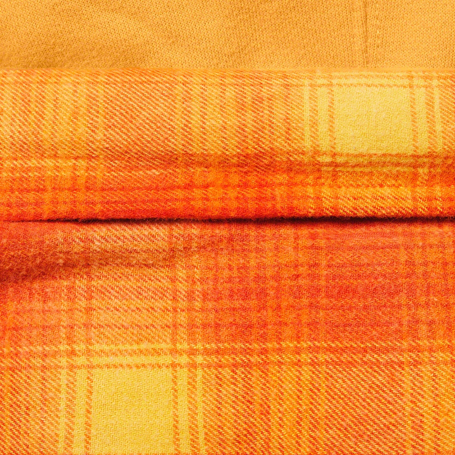 Details on Hooded Flannel Zip Up Shirt Orange from fall winter
                                                    2021 (Price is $148)