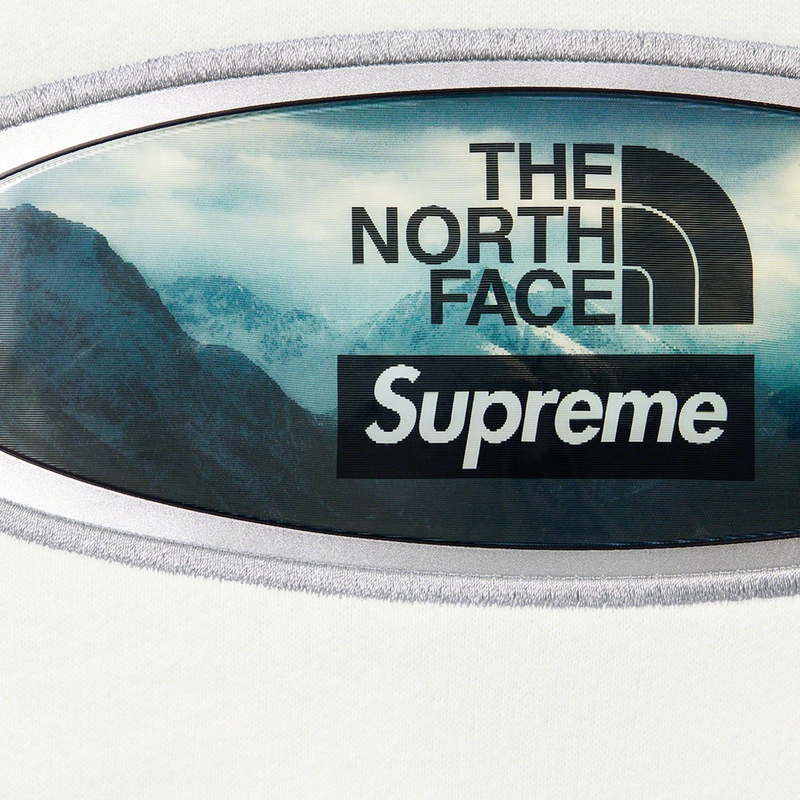 Details on Supreme The North Face Lenticular Mountains Hooded Sweatshirt White from fall winter
                                                    2021 (Price is $148)