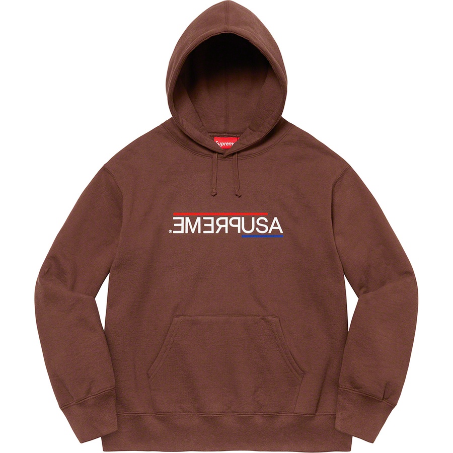 Details on USA Hooded Sweatshirt Dark Brown from fall winter 2021 (Price is $158)