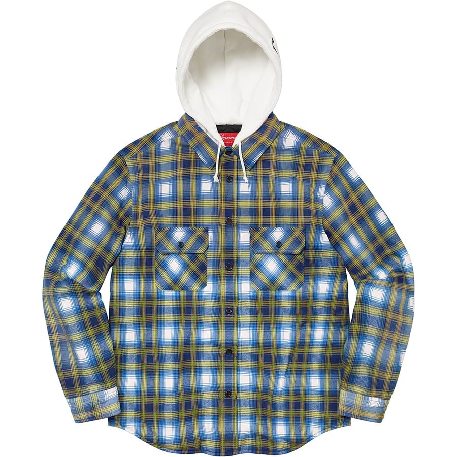 Details on Hooded Flannel Zip Up Shirt Blue from fall winter
                                                    2021 (Price is $148)
