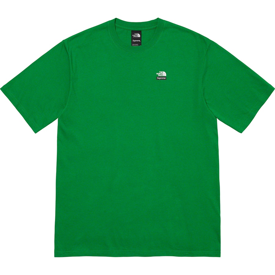Details on Supreme The North Face Mountains Tee Green from fall winter 2021 (Price is $58)