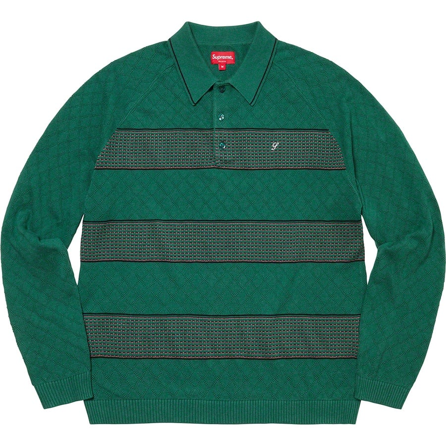 Details on Knit Stripe L S Polo Green from fall winter 2021 (Price is $128)