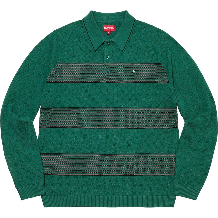 Details on Knit Stripe L S Polo Green from fall winter
                                                    2021 (Price is $128)