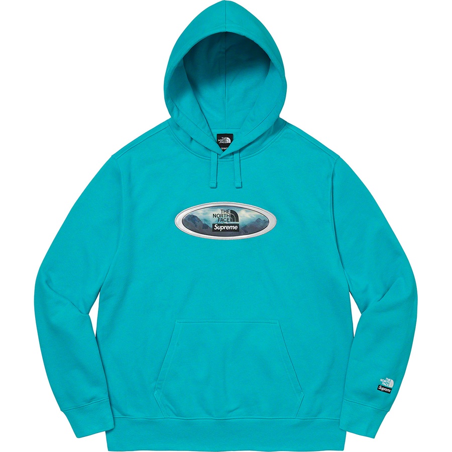 Details on Supreme The North Face Lenticular Mountains Hooded Sweatshirt Teal from fall winter
                                                    2021 (Price is $148)