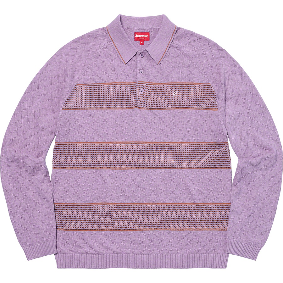 Details on Knit Stripe L S Polo Dusty Light Purple from fall winter
                                                    2021 (Price is $128)