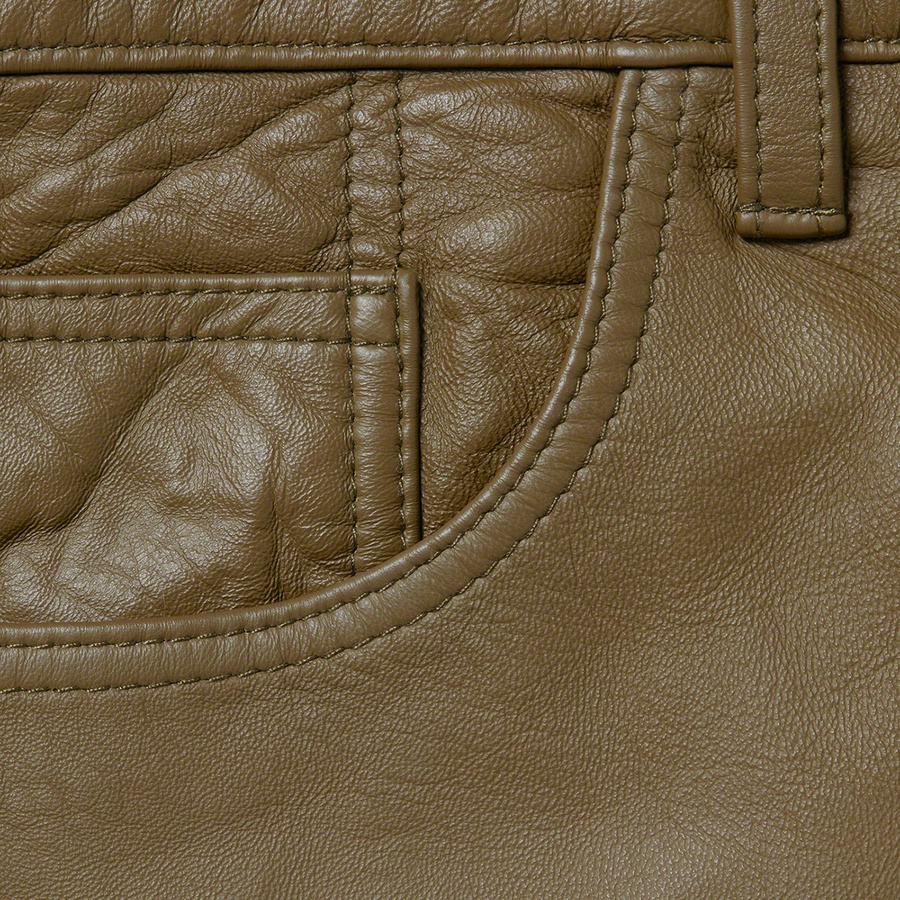Details on Leather 5-Pocket Jean Olive from fall winter 2021 (Price is $398)