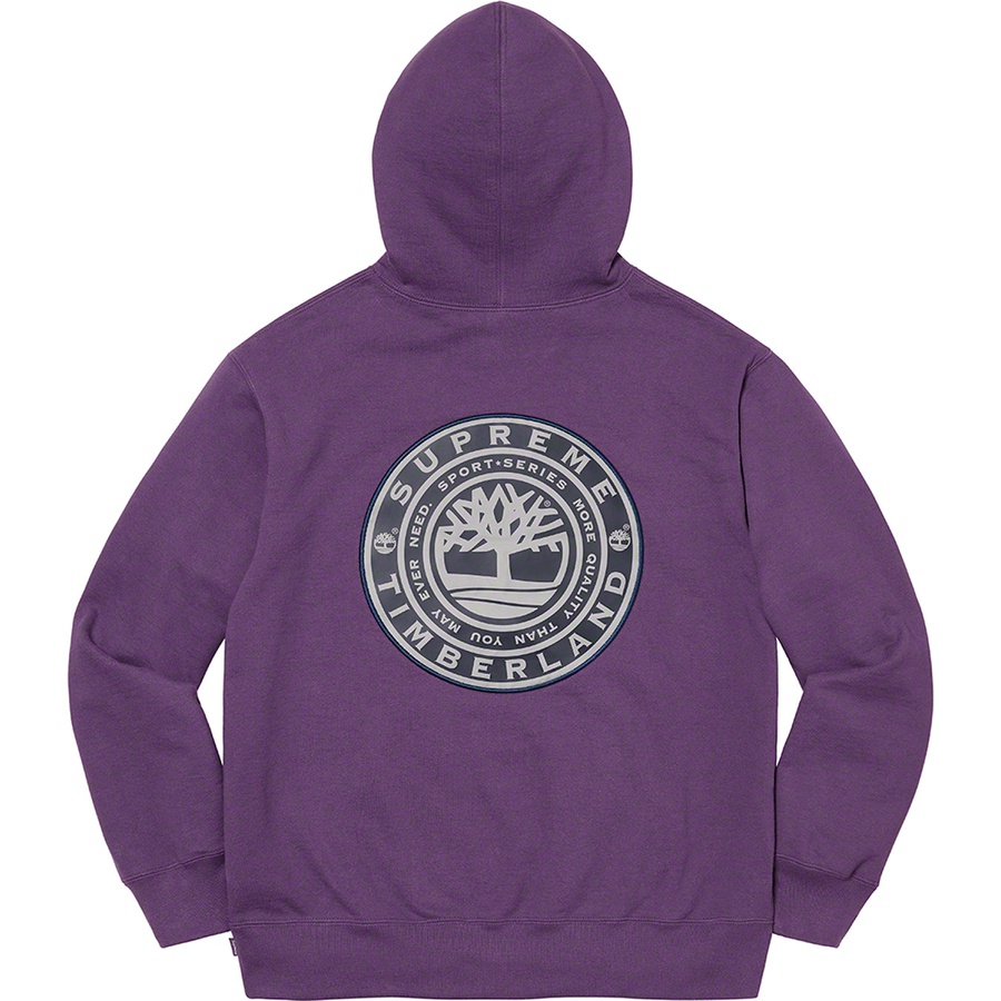 Details on Supreme Timberland Hooded Sweatshirt Dusty Purple from fall winter 2021 (Price is $168)