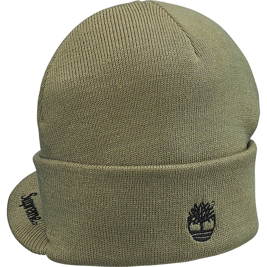 Details on Supreme Timberland Radar Beanie Olive from fall winter
                                                    2021 (Price is $38)