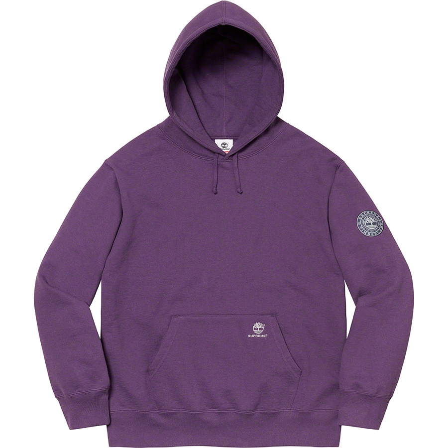 Details on Supreme Timberland Hooded Sweatshirt Dusty Purple from fall winter
                                                    2021 (Price is $168)