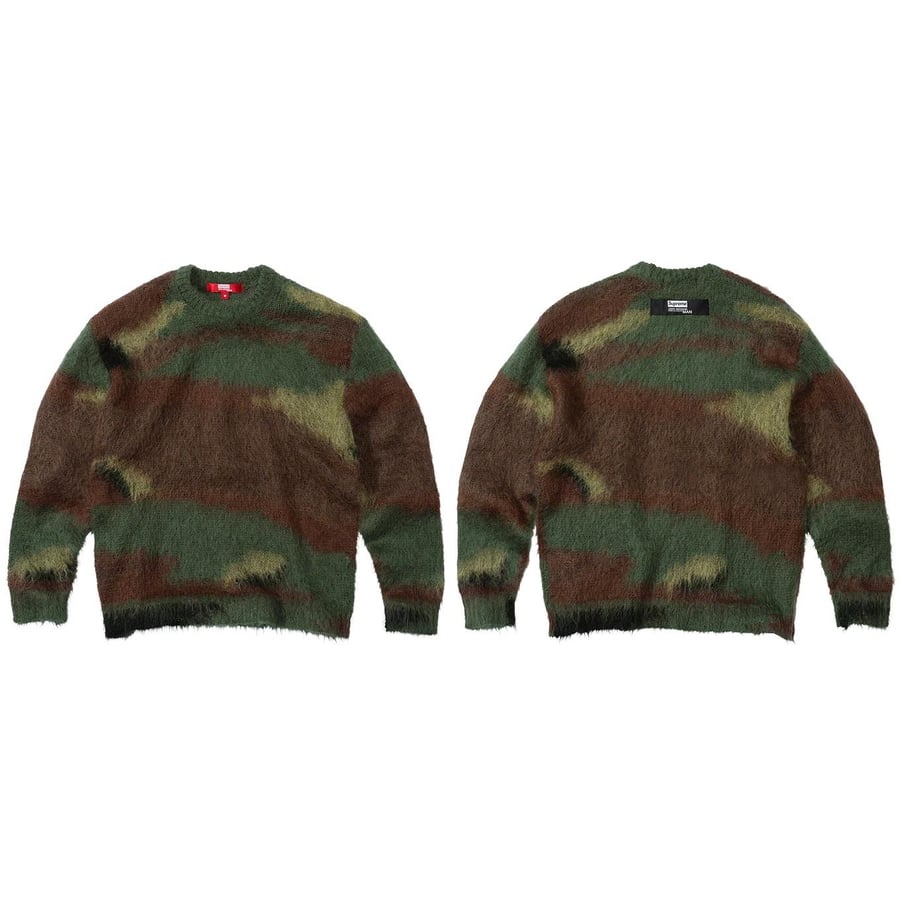 Details on Supreme JUNYA WATANABE COMME des GARÇONS MAN Brushed Camo Sweater from fall winter 2021 (Price is $248)
