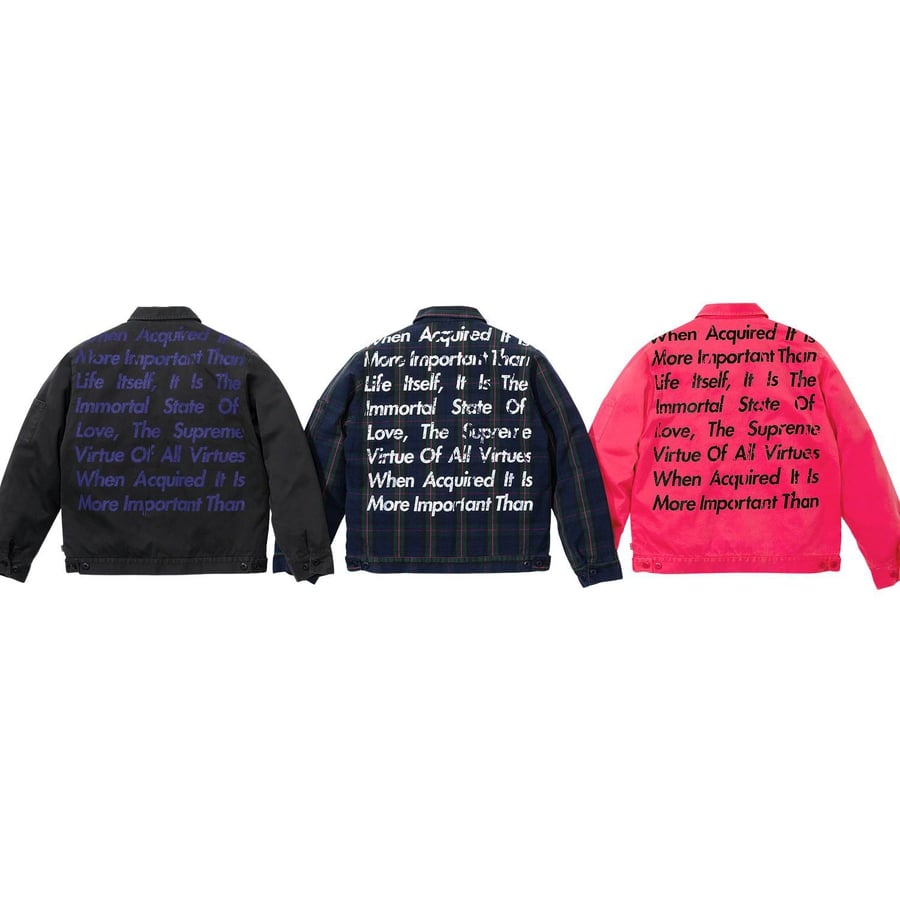 Details on Supreme JUNYA WATANABE COMME des GARÇONS MAN Printed Work Jacket from fall winter 2021 (Price is $288)