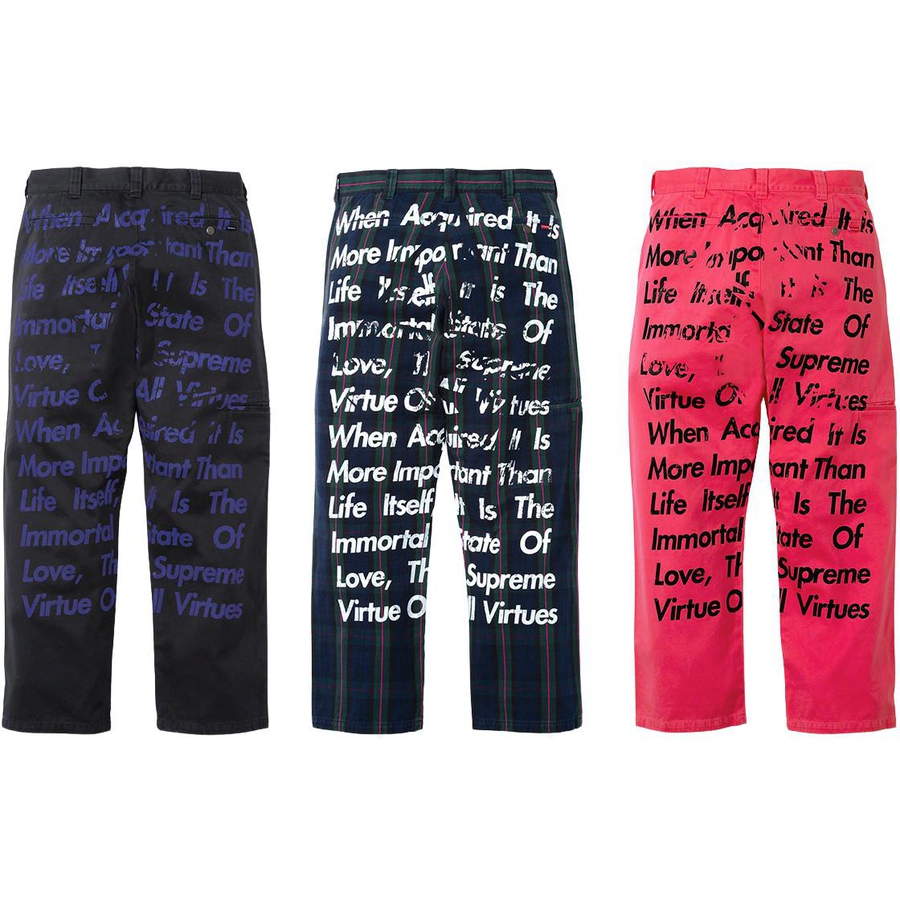 Details on Supreme JUNYA WATANABE COMME des GARÇONS MAN Printed Work Pant from fall winter 2021 (Price is $188)
