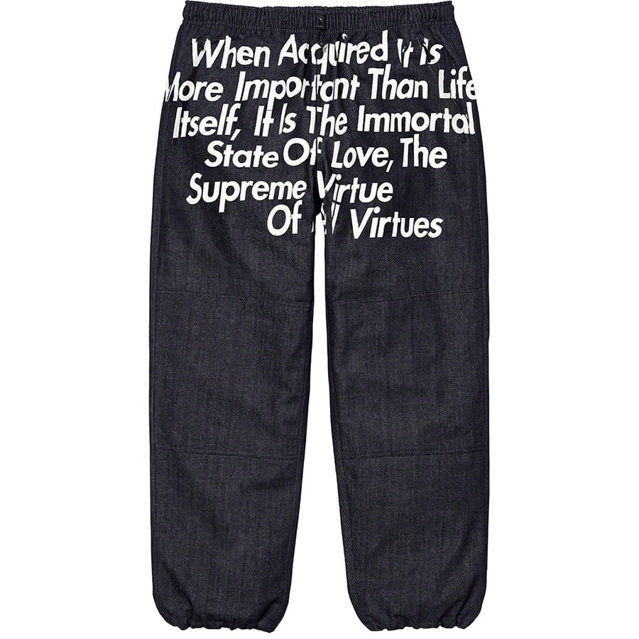 Details on Supreme JUNYA WATANABE COMME des GARÇONS MAN GORE-TEX Denim Pant Indigo from fall winter
                                                    2021 (Price is $288)