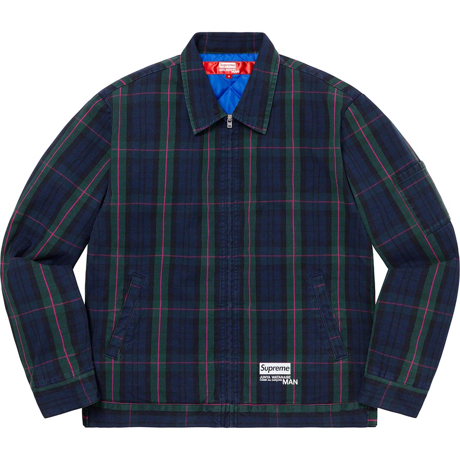 Details on Supreme JUNYA WATANABE COMME des GARÇONS MAN Printed Work Jacket Navy Plaid from fall winter
                                                    2021 (Price is $288)
