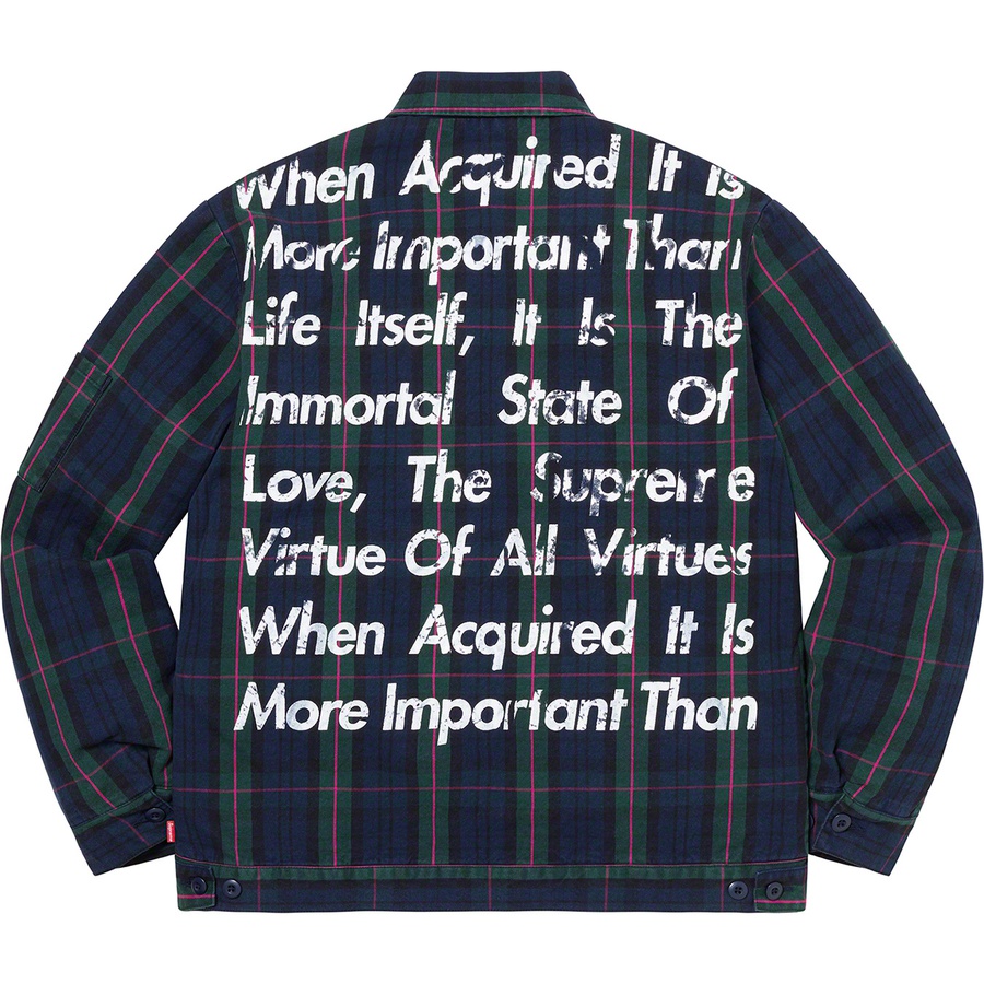 Details on Supreme JUNYA WATANABE COMME des GARÇONS MAN Printed Work Jacket Navy Plaid from fall winter 2021 (Price is $288)