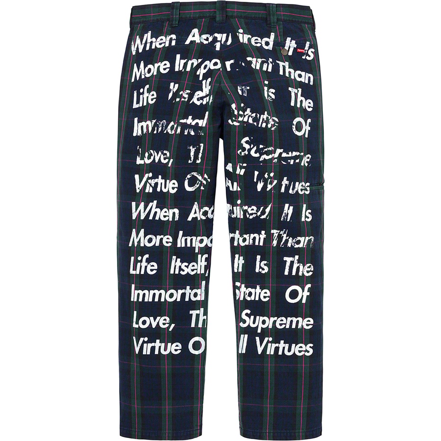 Details on Supreme JUNYA WATANABE COMME des GARÇONS MAN Printed Work Pant Navy Plaid from fall winter 2021 (Price is $188)