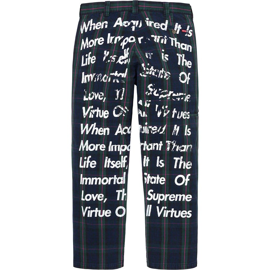 Details on Supreme JUNYA WATANABE COMME des GARÇONS MAN Printed Work Pant Navy Plaid from fall winter
                                                    2021 (Price is $188)